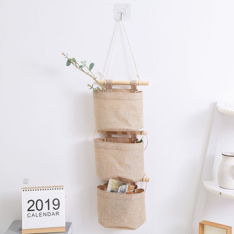 foto del prodotto cachi borsa portaoggetti da appendere con tasche borsa portaoggetti da appendere in tela di cotone e lino a 3 strati, organizer da parete per porta,
