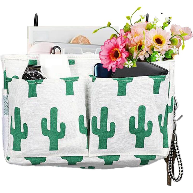 foto del prodotto cactus cestino da appendere al comodino, mensola da letto a soppalco, organizer per mensole da letto in tela impermeabile, borsa portaoggetti da