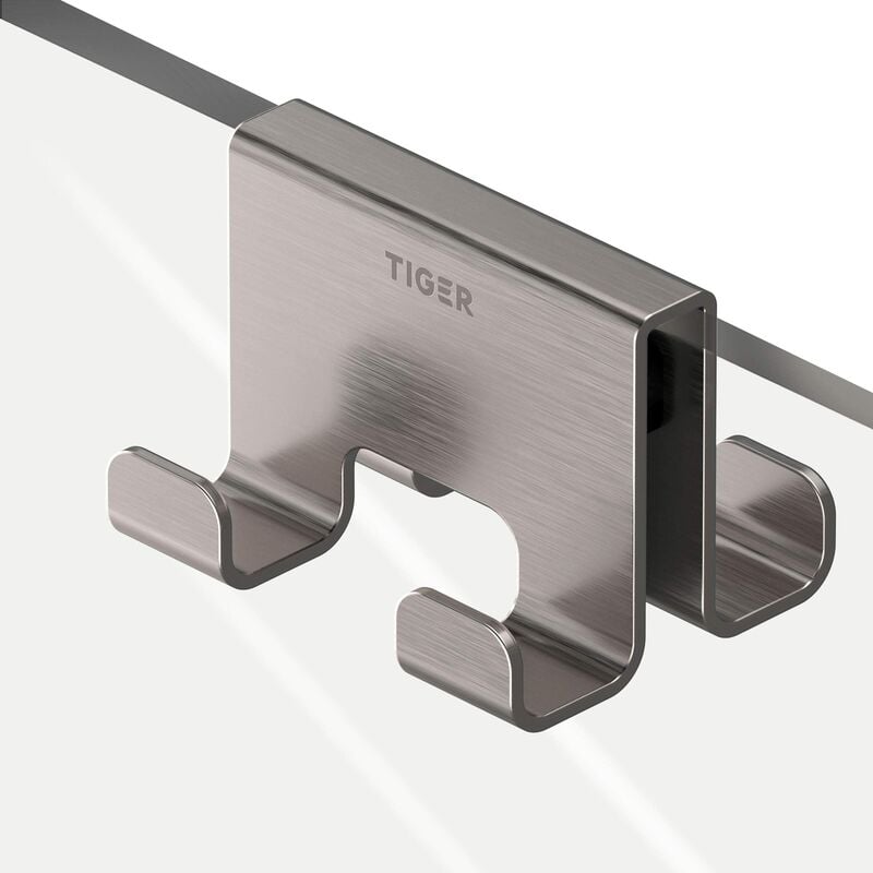 foto del prodotto caddy gancio portasciugamani per box doccia 6 8 mm doppio, 5,6 x 7 x 5 cm, acciaio inox spazzolato tiger