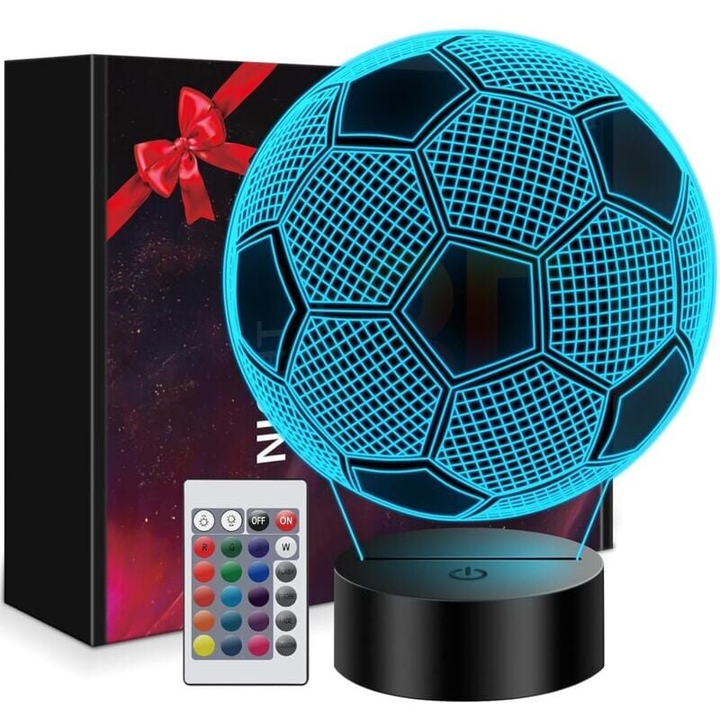 foto del prodotto cadeau de football pour gar ons illusion de football 3d veilleuse pour enfants 16 couleurs cadeau pour gar ons 7 8 9 10 11 12 13 14 ans lampe de
