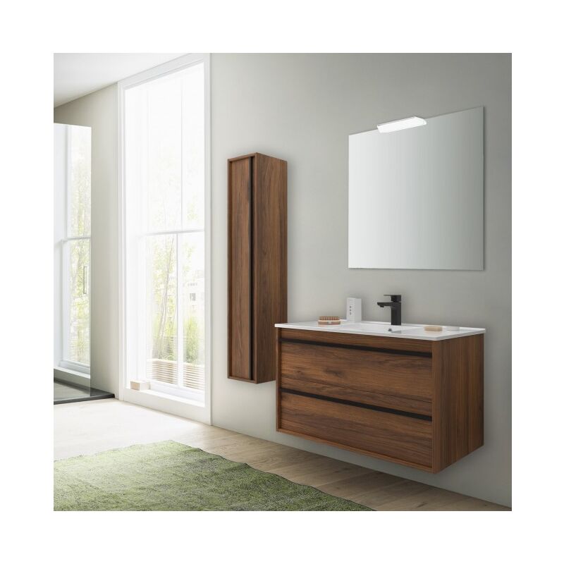 foto del prodotto caesaroo mobile bagno sospeso 100 cm 2 cassetti in legno noce maya con lavabo a incasso astoria 100 cm standard
