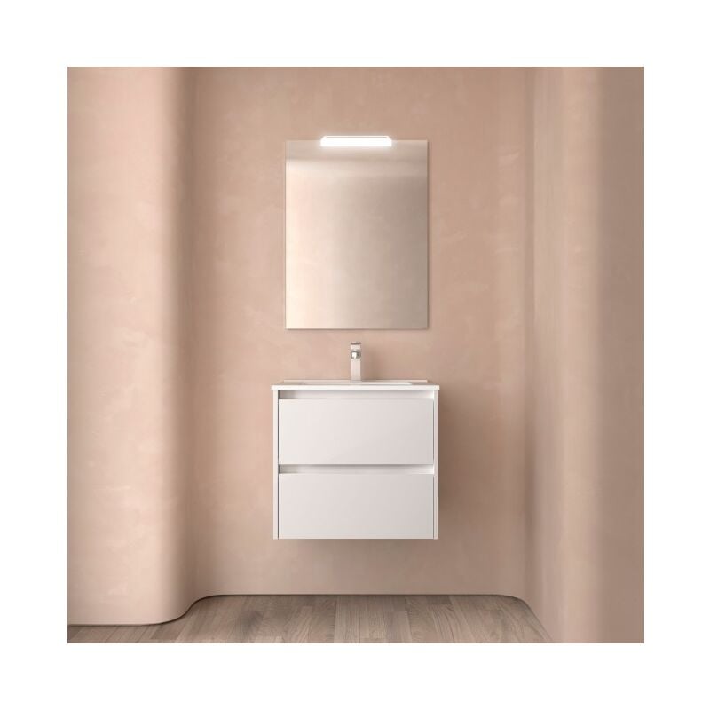 foto del prodotto caesaroo mobile bagno sospeso 60 cm 2 cassetti in legno bianco lucido con lavabo a incasso nova standard
