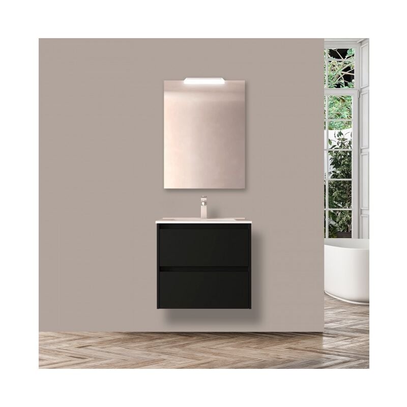foto del prodotto caesaroo mobile bagno sospeso 60 cm 2 cassetti in legno nero satinato con lavabo a incasso nova standard