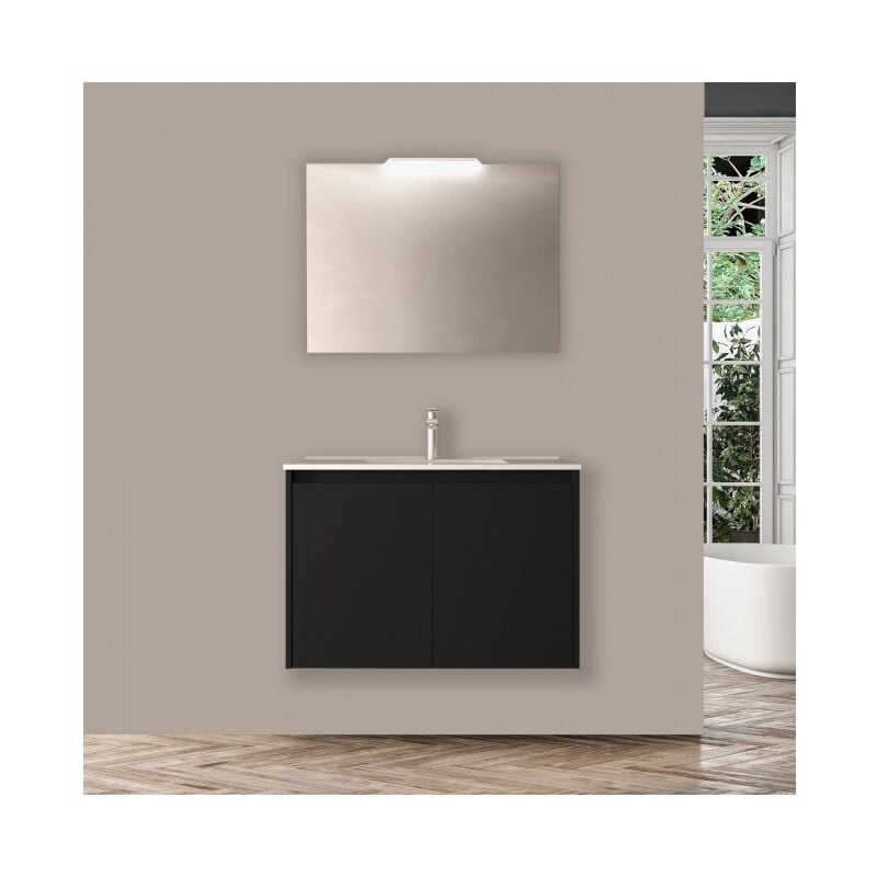 foto del prodotto caesaroo mobile bagno sospeso 80 cm 2 ante in legno nero satinato con lavabo ad incasso nova standard