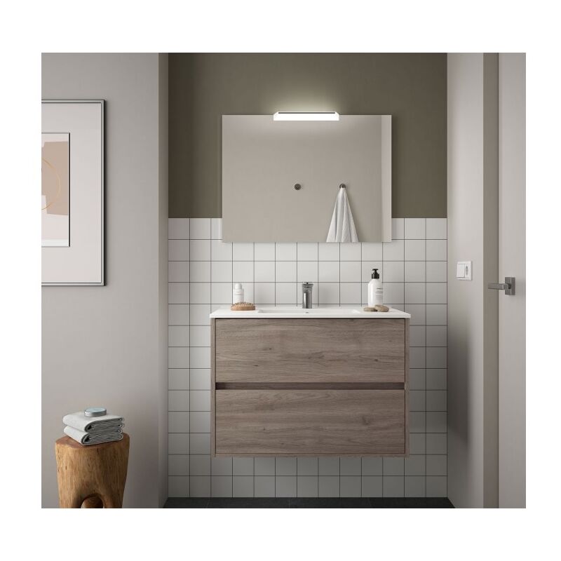 foto del prodotto caesaroo mobile bagno sospeso 90 cm in legno rovere eternity con lavabo in porcellana nova 90 cm standard