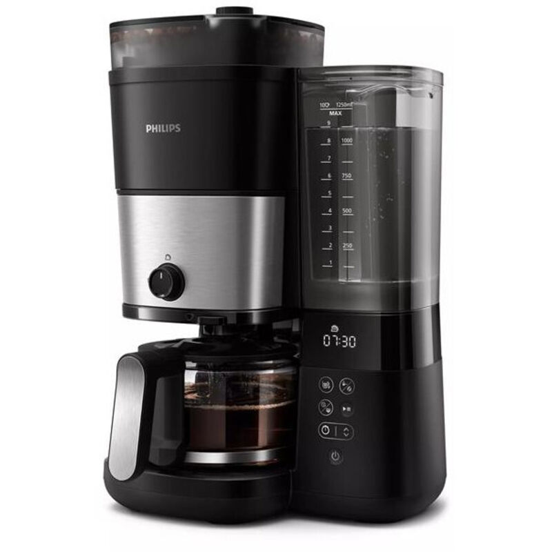 foto del prodotto caffettiera con macinino o caff macinato display led programmabile 10 tazze ripiano per i grain philips hd7888.01