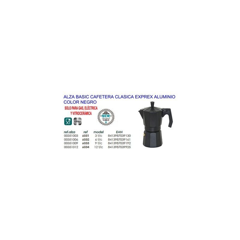 foto del prodotto caffettiera espresso classica in alluminio nero 12 tazze alza basic 6034