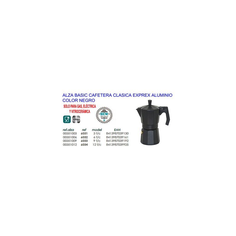 foto del prodotto caffettiera espresso classica in alluminio nero 6 tazze alza basic 6032