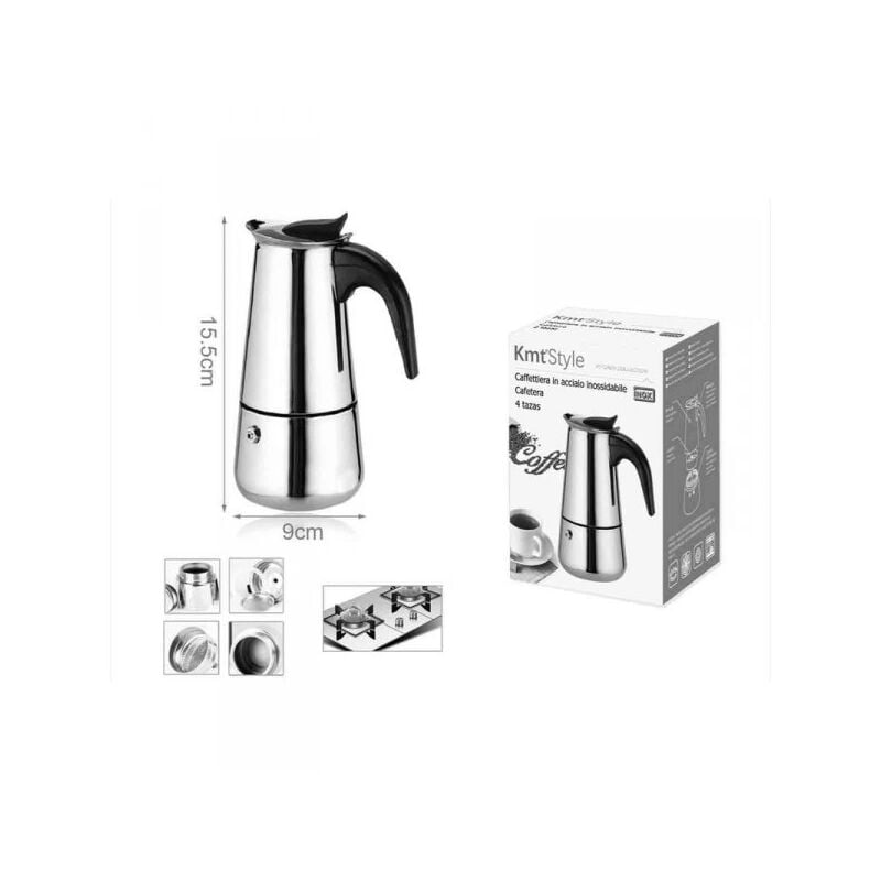 foto del prodotto caffettiera in acciaio inossidabile 4 tazze alta 15,5cm