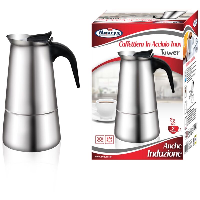 foto del prodotto caffettiera in acciaio tower 2 tazze per fornello a induzione maury s