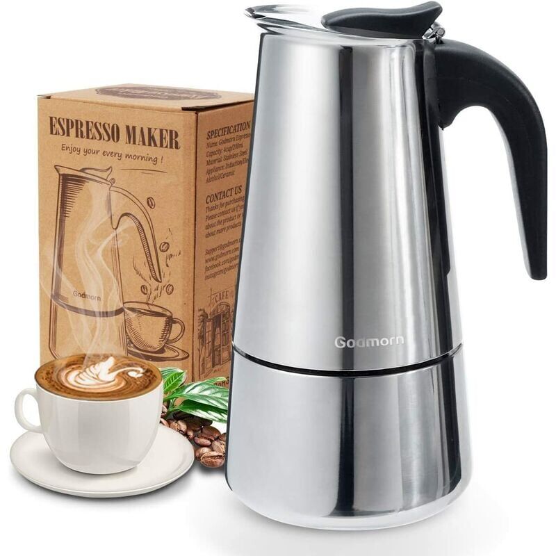 foto del prodotto caffettiera italiana, caffettiera moka in acciaio inox, caffettiera a pressione da 300 ml, grande capacit , compatibile con piano cottura a
