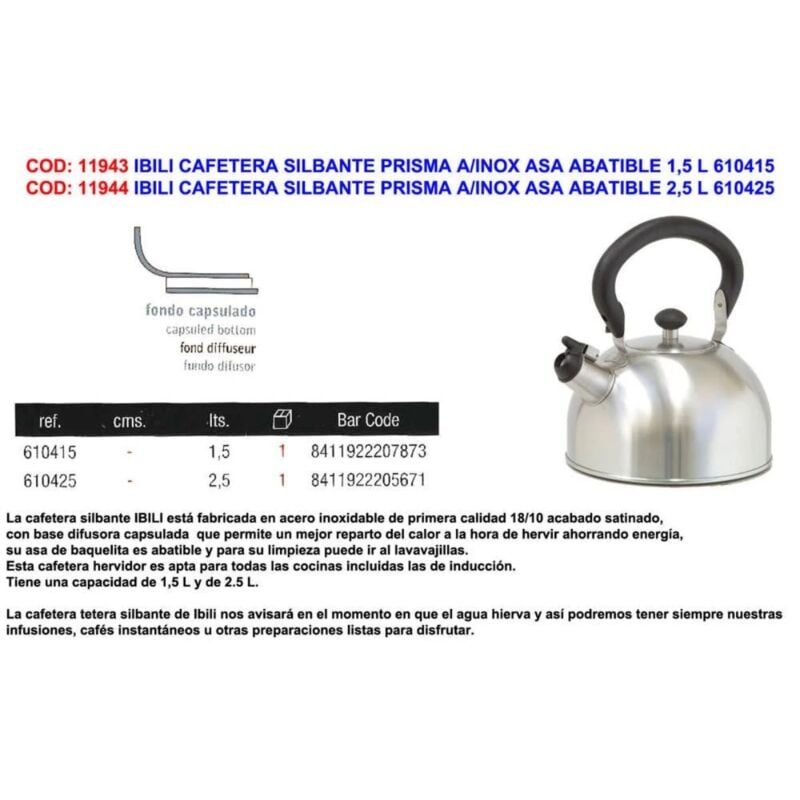 foto del prodotto caffettiera prisma whistling manico pieghevole in acciaio inossidabile 2,5 l 610425