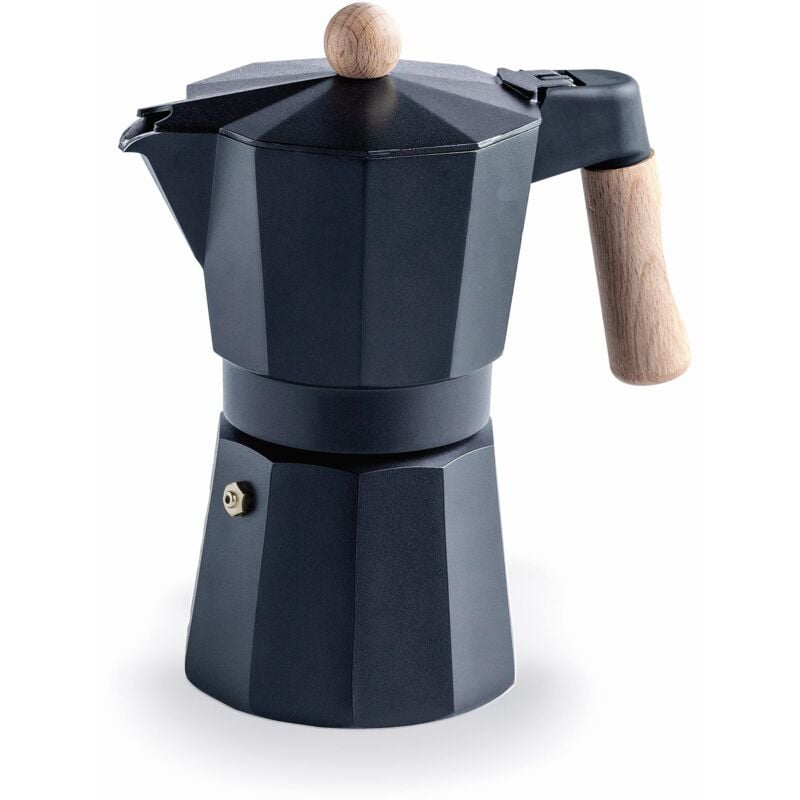 foto del prodotto caffettiera trento nera italiana, caffettiera espressa, fusione di alluminio, adatta a tutti i tipi di fuochi inclusa induzione, capacit 6 tazze,