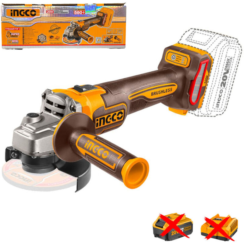 foto del prodotto cagli27153 smerigliatrice angolare a batteria 20 v 115 mm 1000 w brushless velocit regolabile solo corpo ingco