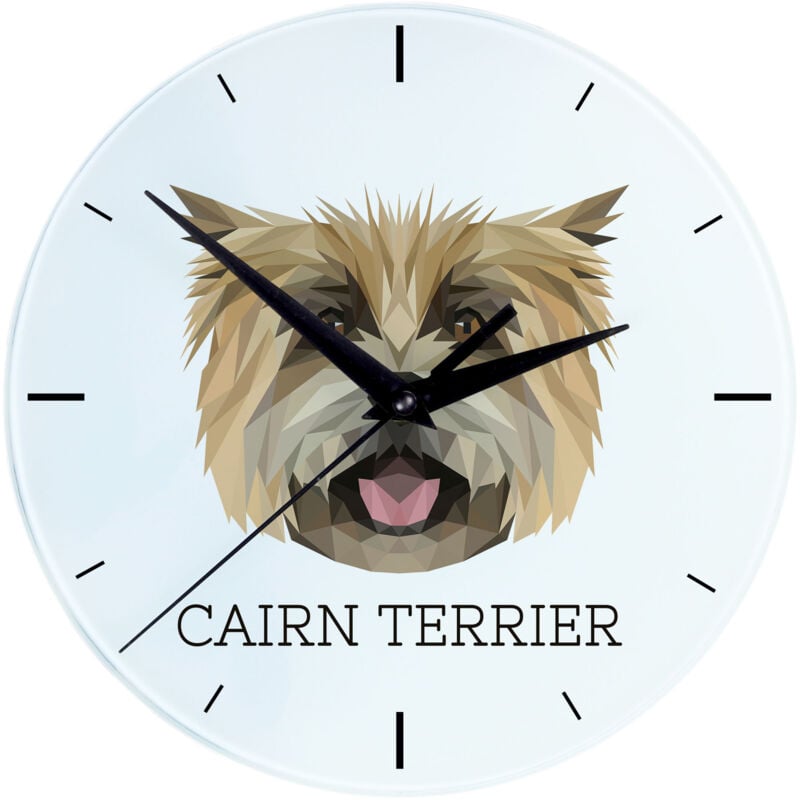 foto del prodotto cairn terrier orologio da parete geometrico con foto e scritta di art dog