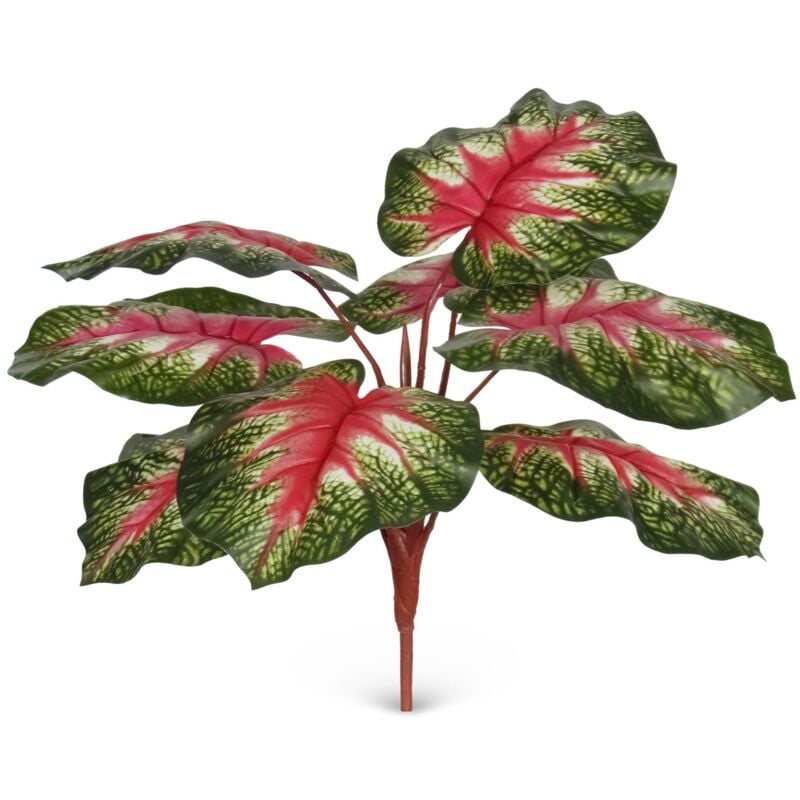 foto del prodotto caladium cespuglio artificiale con 9 foglie verde rosso h 47 cm