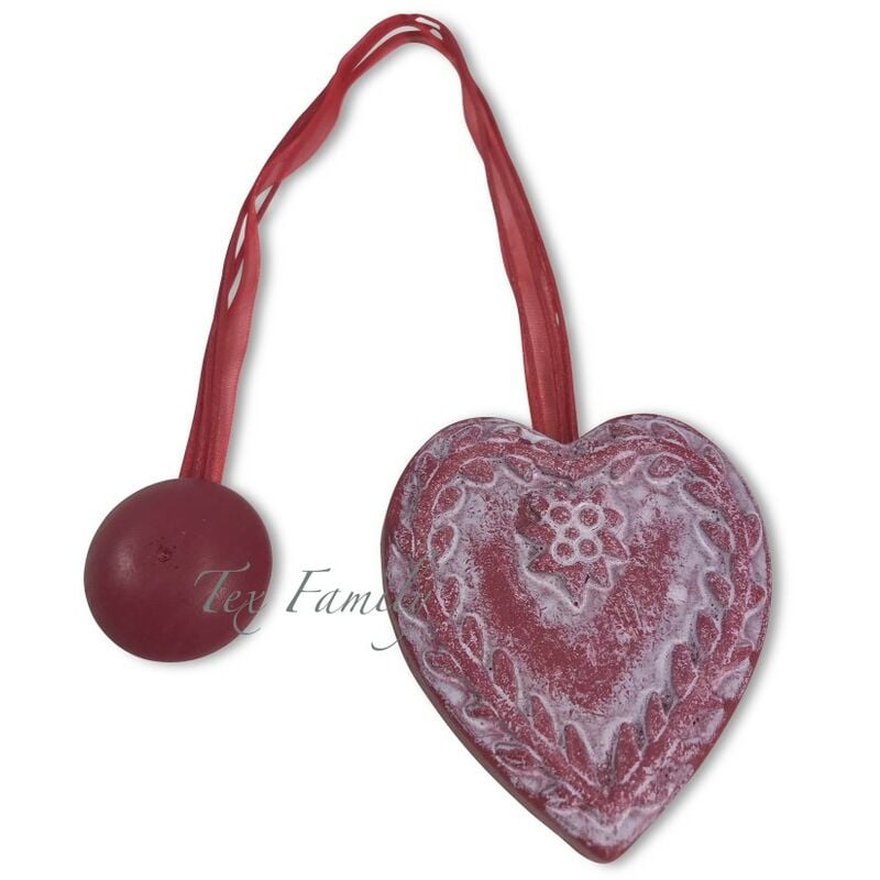 foto del prodotto calamita ferma tenda in legno calamite per tende legatende cuore shabby rosso bordeaux