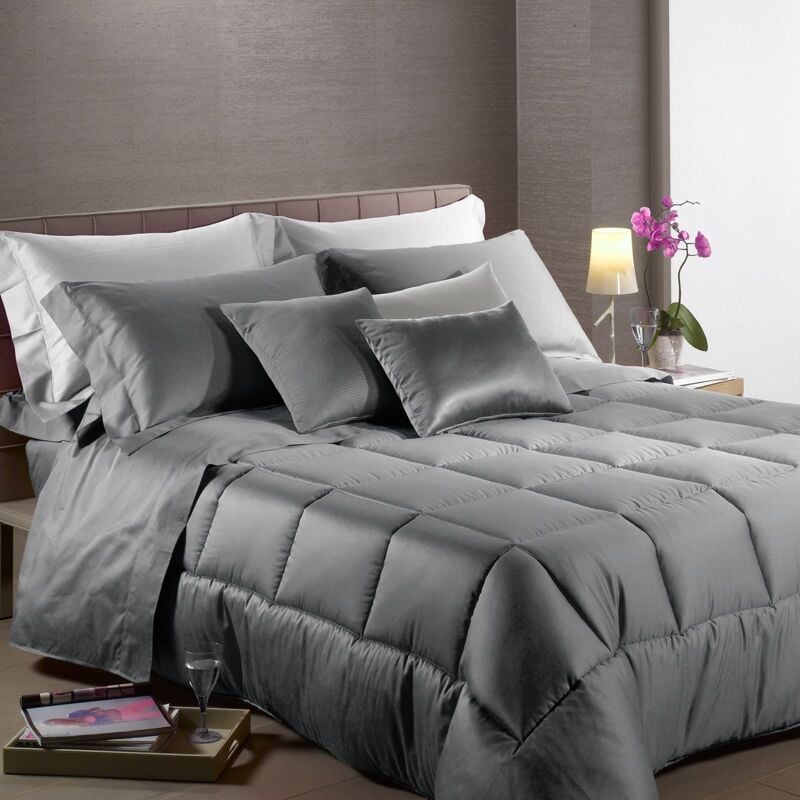 foto del prodotto caleffi 18544 raso di cotone trapunta per matrimoniale letto, grigio