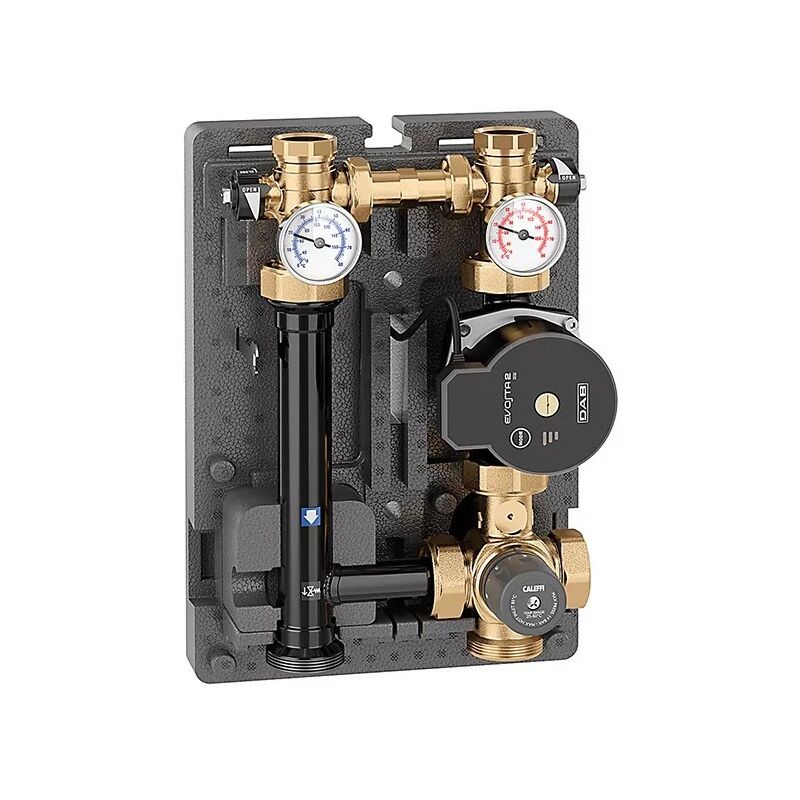 foto del prodotto caleffi gruppo di regolazione termostatica per impianti di riscaldamento, dn 25. con coibentazione. misura 1 tipologia pompa evosta2 70 130