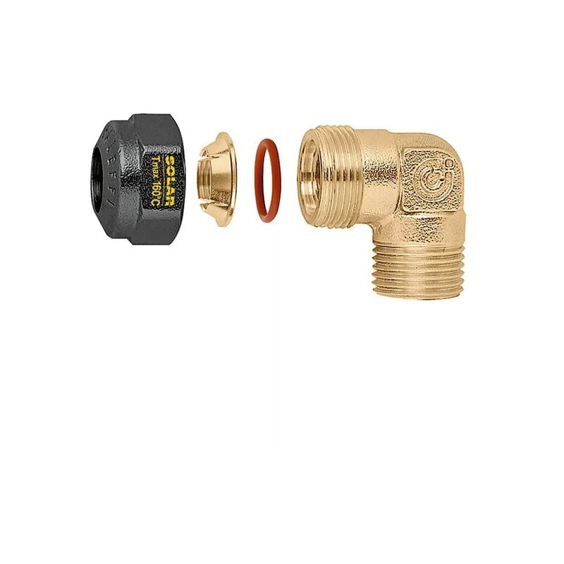 foto del prodotto caleffi raccordo curvo maschio, meccanico a tenuta o ring per impianti solari. misura m 3 4 d.22 254752