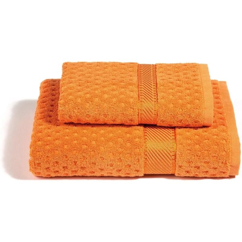 foto del prodotto caleffi set asciugamani bagno jacquard 100 cotone, arancione, 60x110 40x60 cm