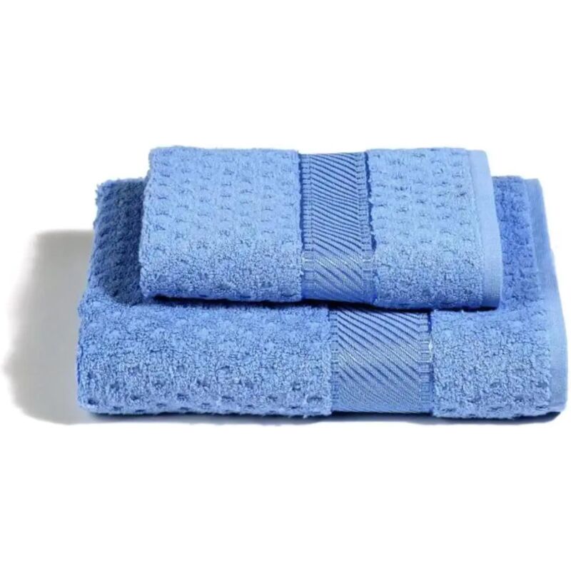 foto del prodotto caleffi set asciugamani jacquard 100 cotone azzurro scuro, 60x110 40x60 cm