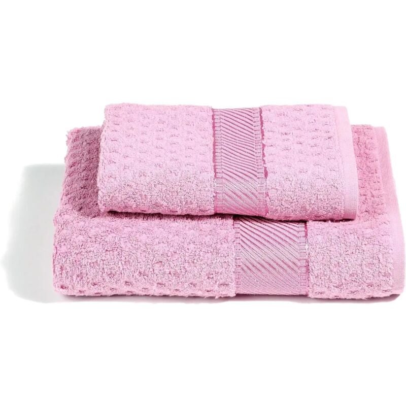 foto del prodotto caleffi set asciugamani rosa 100 cotone jacquard, viso e bidet, morbidi