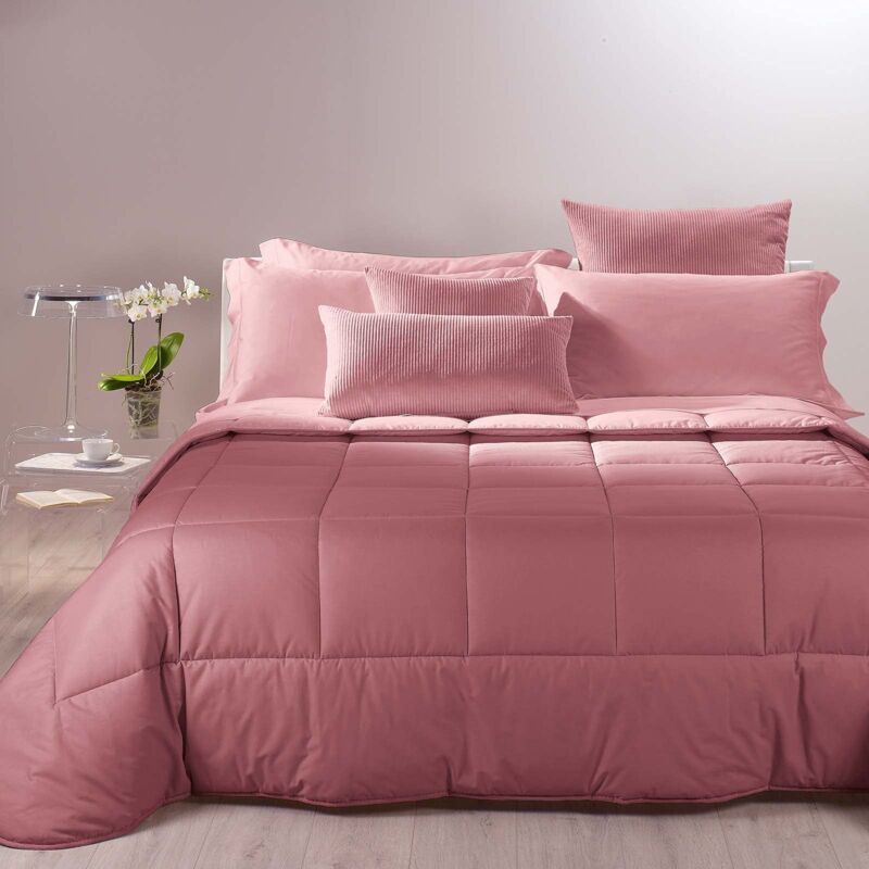 foto del prodotto caleffi trapunta bicolor tinta unita matrimoniale rosa