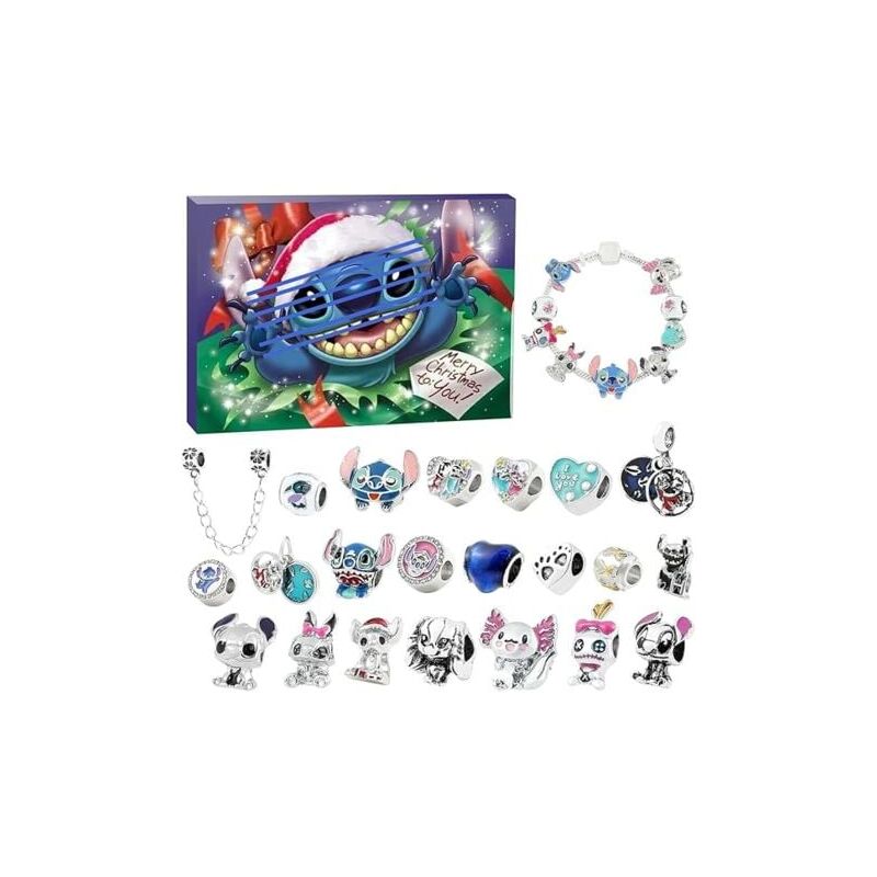 foto del prodotto calendario dell avvento di natale, 22 ciondoli dei cartoni animati per 24 giorni, kit per creare braccialetti, regalo a sorpresa per bambini