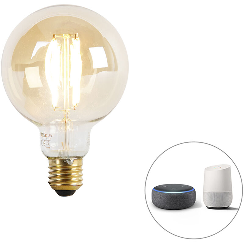 foto del prodotto calex lampadina led intelligente e27 g95 oro 7w 806lm 1800k 3000k