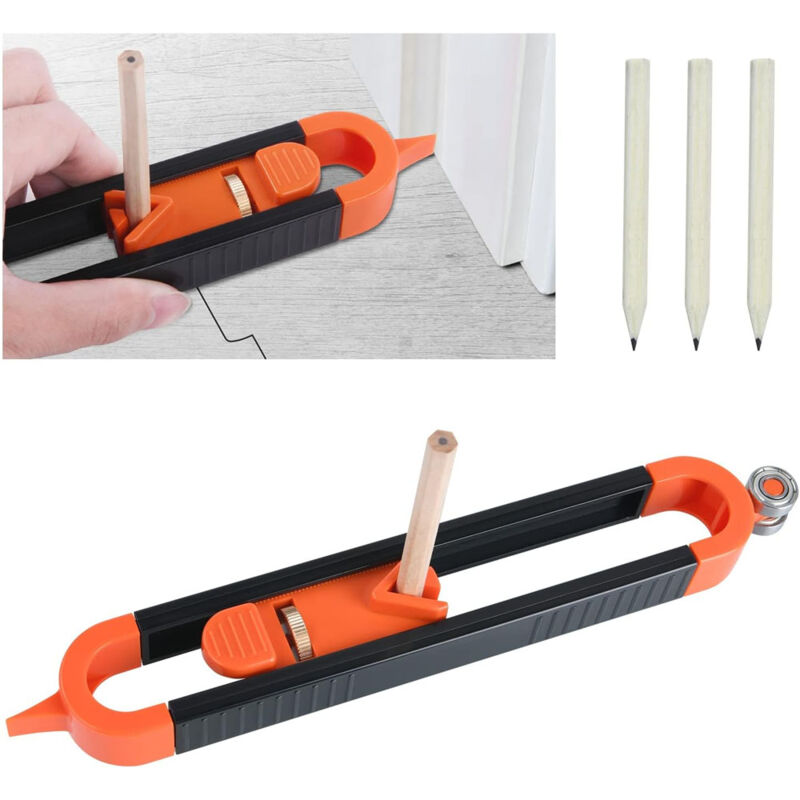 foto del prodotto calibro di contorno con blocco con 3 matite , strumento di profilo, righello di misurazione per lavorazione del legno, duplicatore di contorni