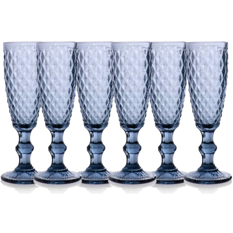 foto del prodotto calice flute diamante da 140 cc in colore blu set 6 pz