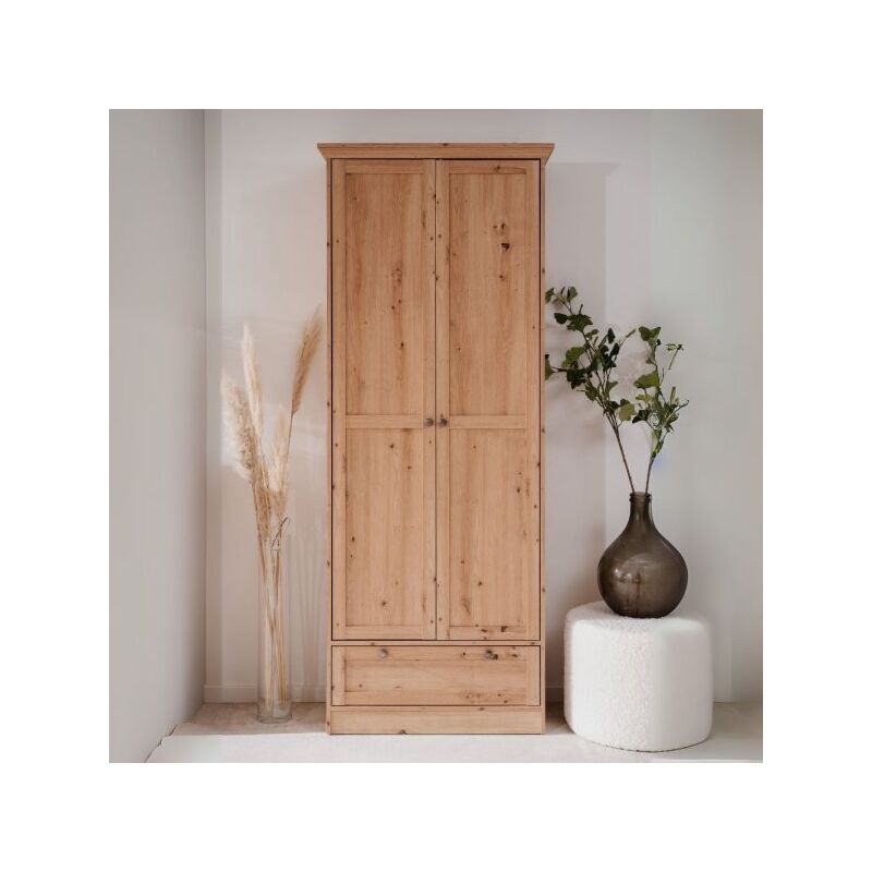 foto del prodotto calicosy armadio timber 40a con 2 ante e 1 cassetto in rovere anticato con pomelli in metallo