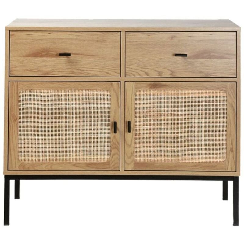 foto del prodotto calicosy - cassettiera a 2 ante e 2 cassetti con impagliatura in rattan - l90 cm