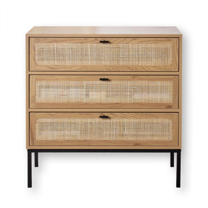 foto del prodotto calicosy cassettiera a 3 cassetti effetto legno con impagliatura in rattan l80 cm jaya