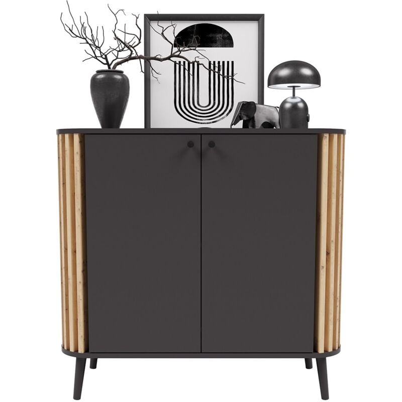 foto del prodotto calicosy credenza 2 ante antracite e rovere artigianale l92 cm pure