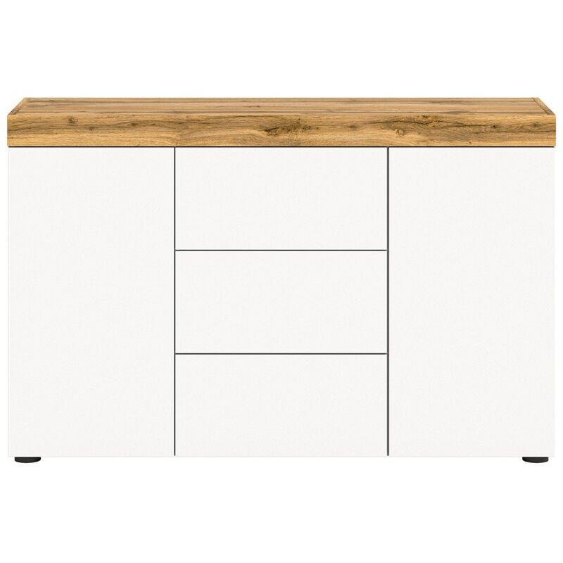 foto del prodotto calicosy credenza 2 ante e 3 cassetti bianco e rovere wotan l125 cm malibu