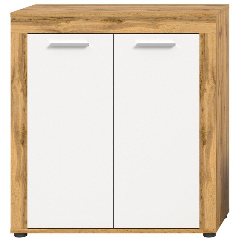 foto del prodotto calicosy credenza alta 2 ante bianco e rovere wotan l80 cm aosta