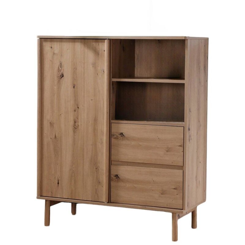 foto del prodotto calicosy credenza alta con 1 porta scorrevole e 2 cassetti effetto rovere lenny