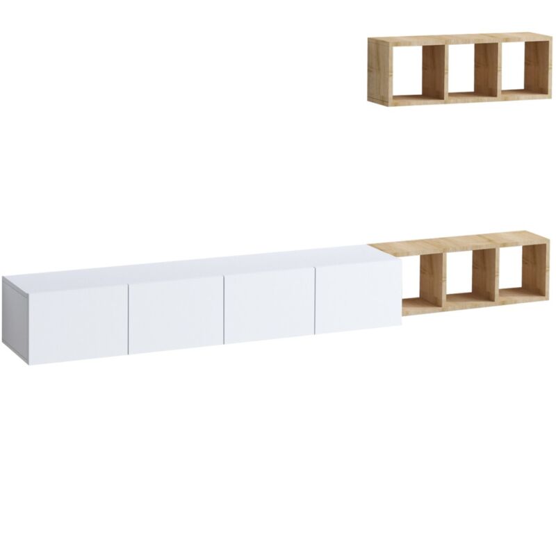 foto del prodotto calicosy mobile tv 4 ante bianco con scaffale rovere l215 cm pia