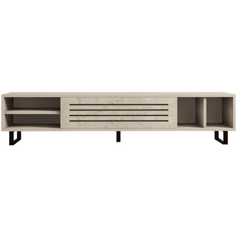 foto del prodotto calicosy mobile tv con 1 anta a ribalta e 4 nicchie, decorazione travertino l160 cm safir