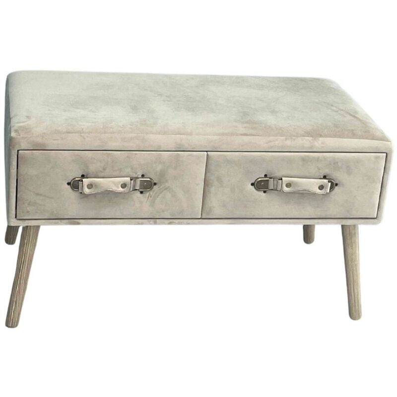foto del prodotto calicosy panca in velluto beige con 2 cassetti, maniglie in velluto e ferramenta in bronzo