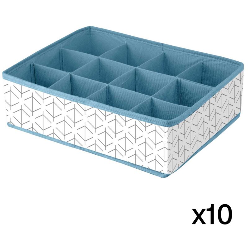 foto del prodotto calicosy set di 10 cassetti organizzatori con 12 scomparti bianchi e blu