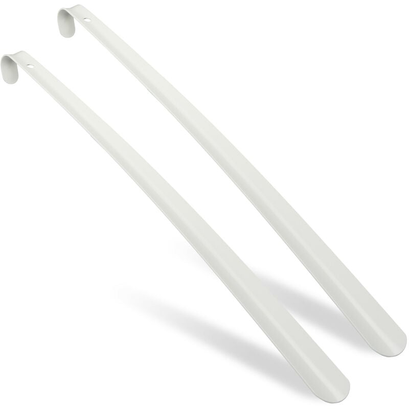 foto del prodotto calzascarpe lungo 58,5 cm, set da 2, calzante da appendere, calza scarpe e stivali, in ferro, metallo, bianco relaxdays