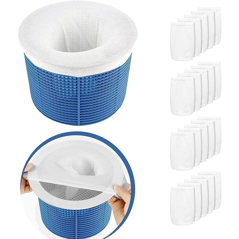 foto del prodotto calzini per skimmer per piscina, confezione da 20 calzini per skimmer per piscina, skimmer riutilizzabili e super elastici per cestello per skimmer,