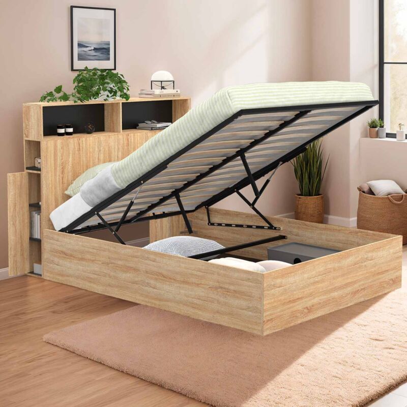 foto del prodotto cama arc n doble clyde con cabecero y almacenaje 140 x 190 cm haya y negro