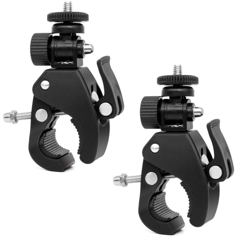 foto del prodotto camera clamp 2 pieces multifunctional double ball adapter with bottom clamp and standard 1 4 screw for camera, flash, tripod, dv monitor, led lights.