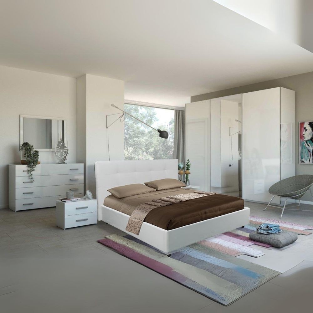 foto del prodotto camera da letto amara bianco laccato con armadio 3 ante scorrevoli