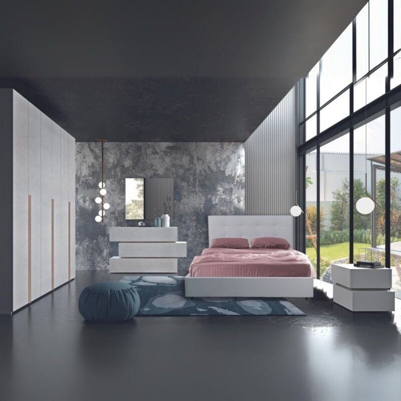 foto del prodotto camera da letto completa colore bianco portland con letto contenitore mena