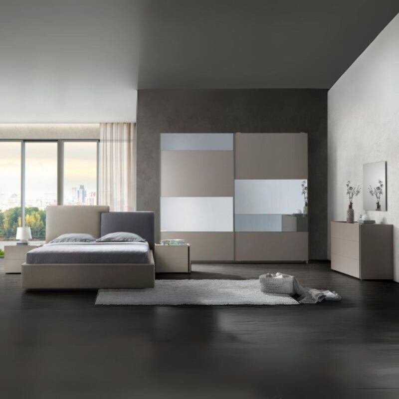 foto del prodotto camera da letto completa colore canapa con armadio ante scorrevoli liana